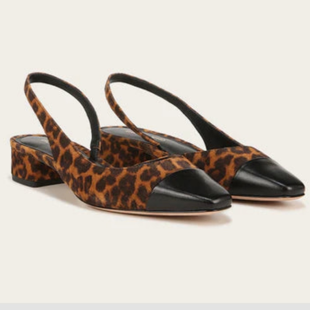 NEW Veronica Beard Cecile Cap Toe Leopard Slingback women sandals shoes size 10